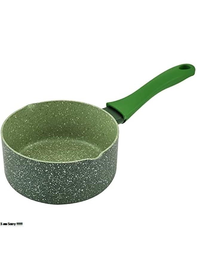 جرين تايجر قدر حليب مطلي بالجرانيت غير لاصق مع صنبور صب ومقبض مقاوم للحرارة، أخضر/رمادي، 16 سم - Image 1